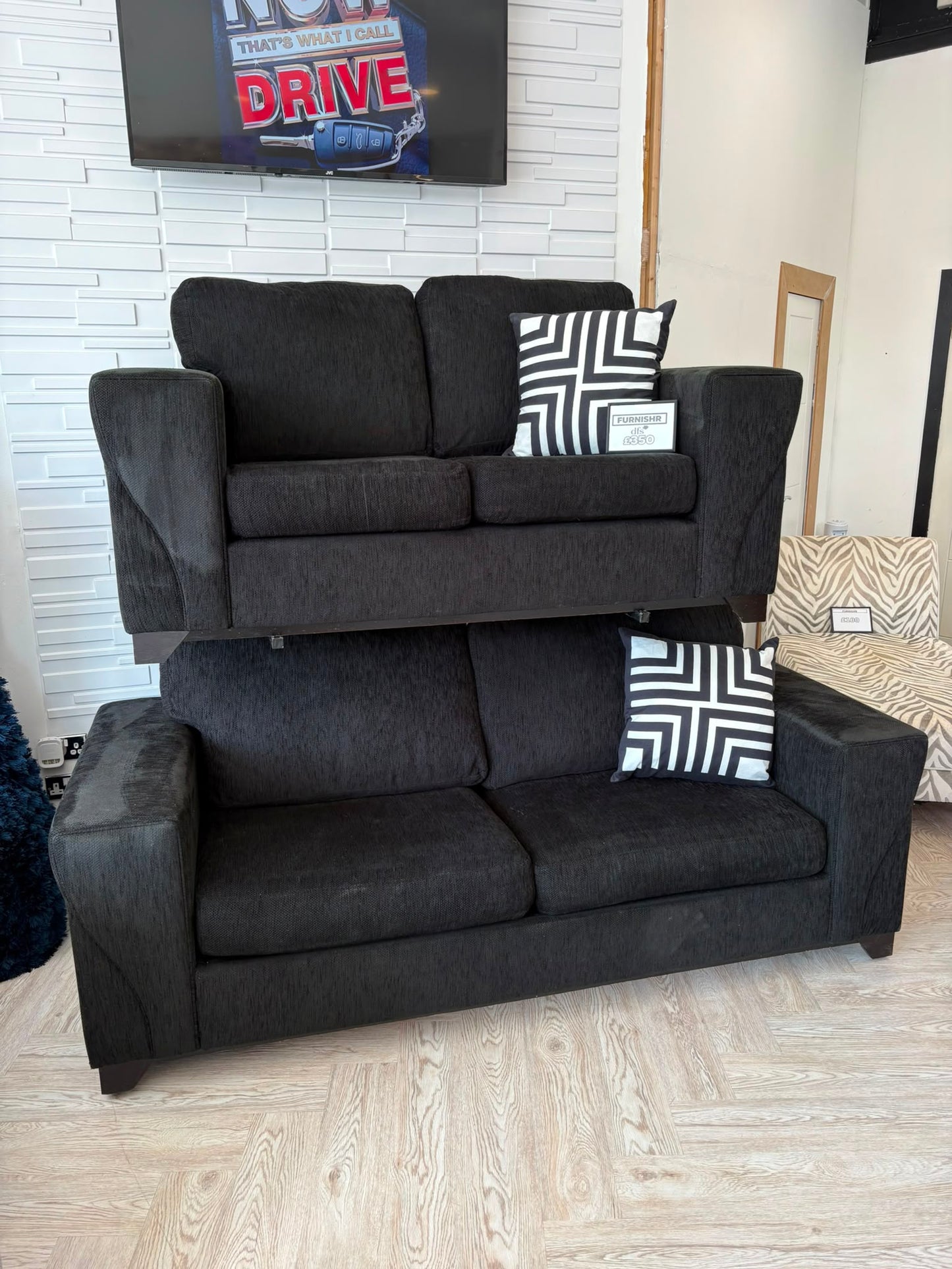 DFS Black Sofa Bed 3&2 Seater Sofas @