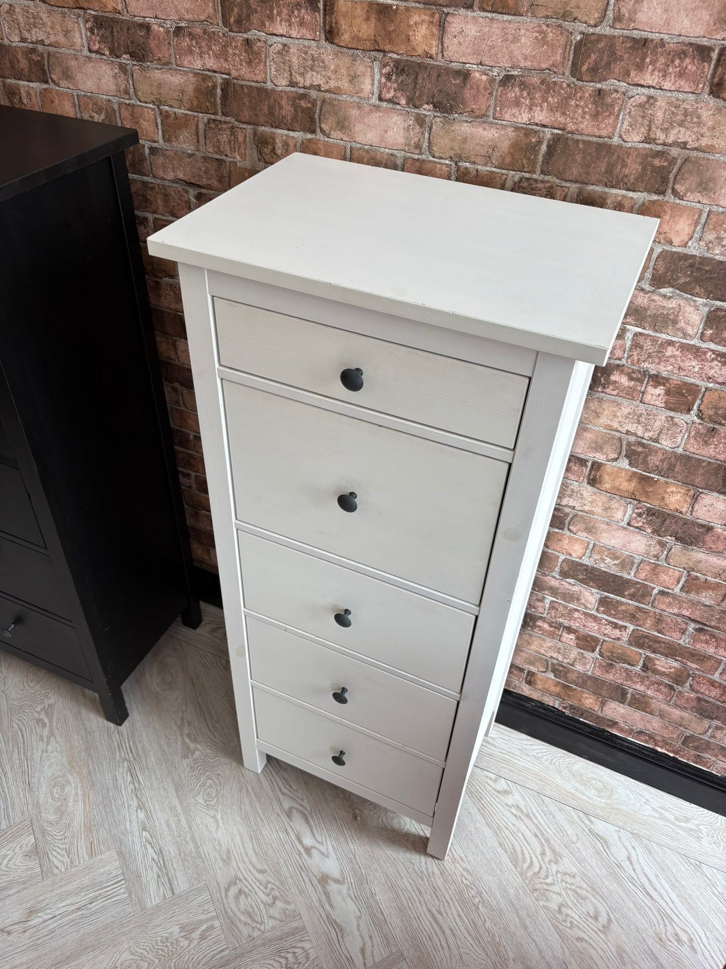 Ikea Hemnes White Stain Tallboy 5 Drawer Chest #