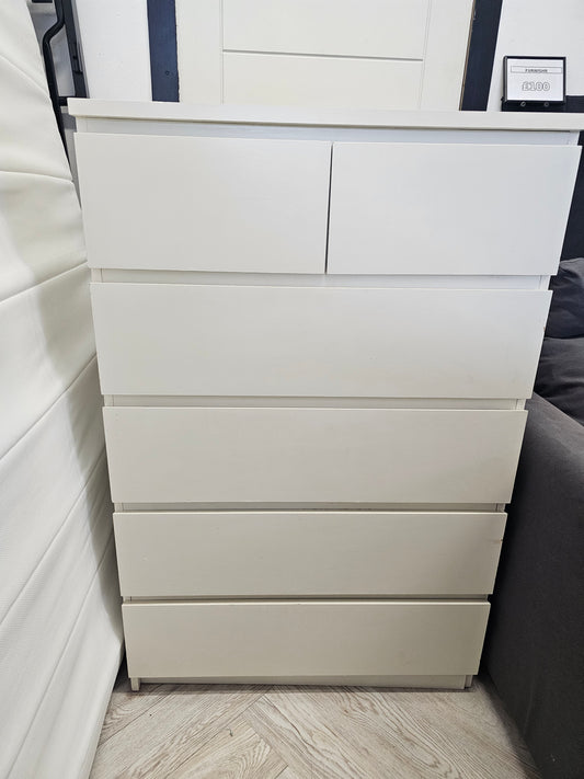 Ikea Malm White 6 Drawer Chest @