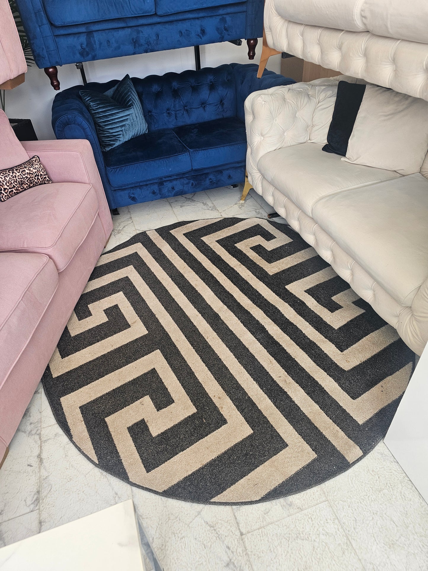 Cream & Black/Grey Greek Key Rug