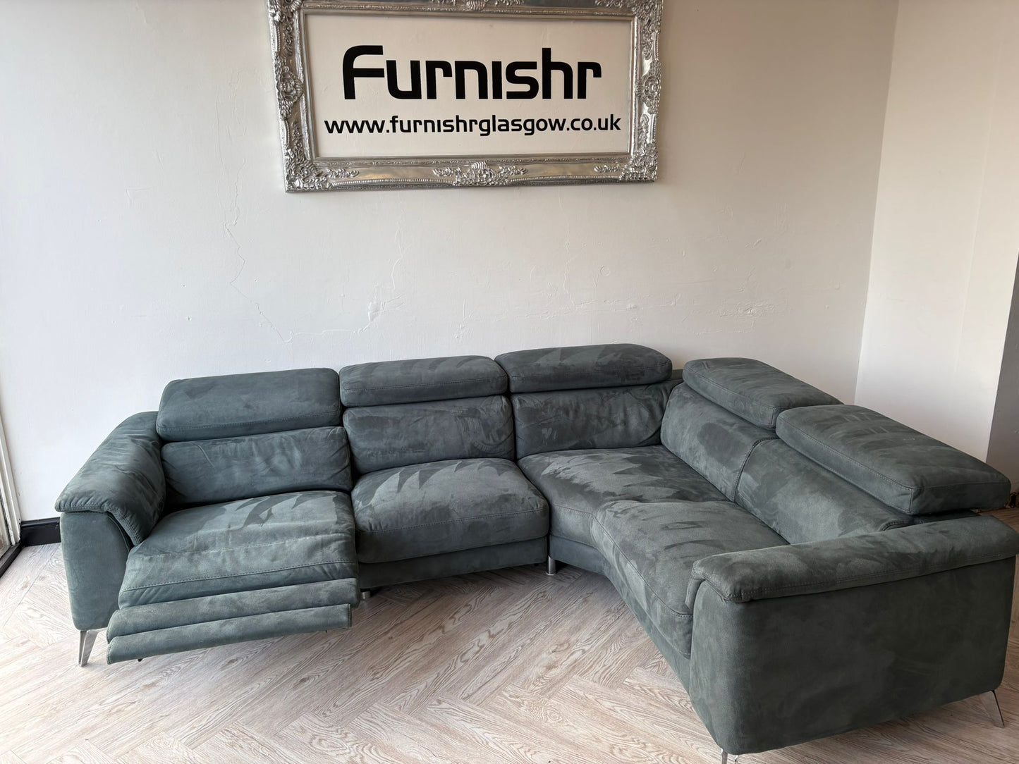 DFS Tahiti Teal Power Recliner Corner Sofa in Arizona Fabric (faux brushed suede-effect) As New Condition/ Ex Display #