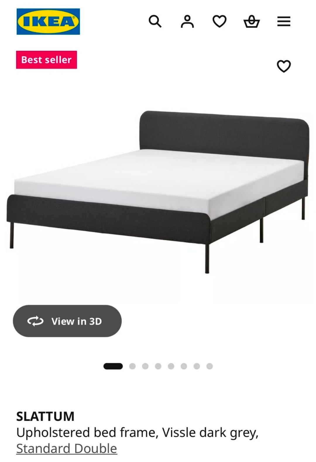 Ikea Standard Double Slattum Grey Bedframe & Vesteroy Pocket Sprung Mattress @#