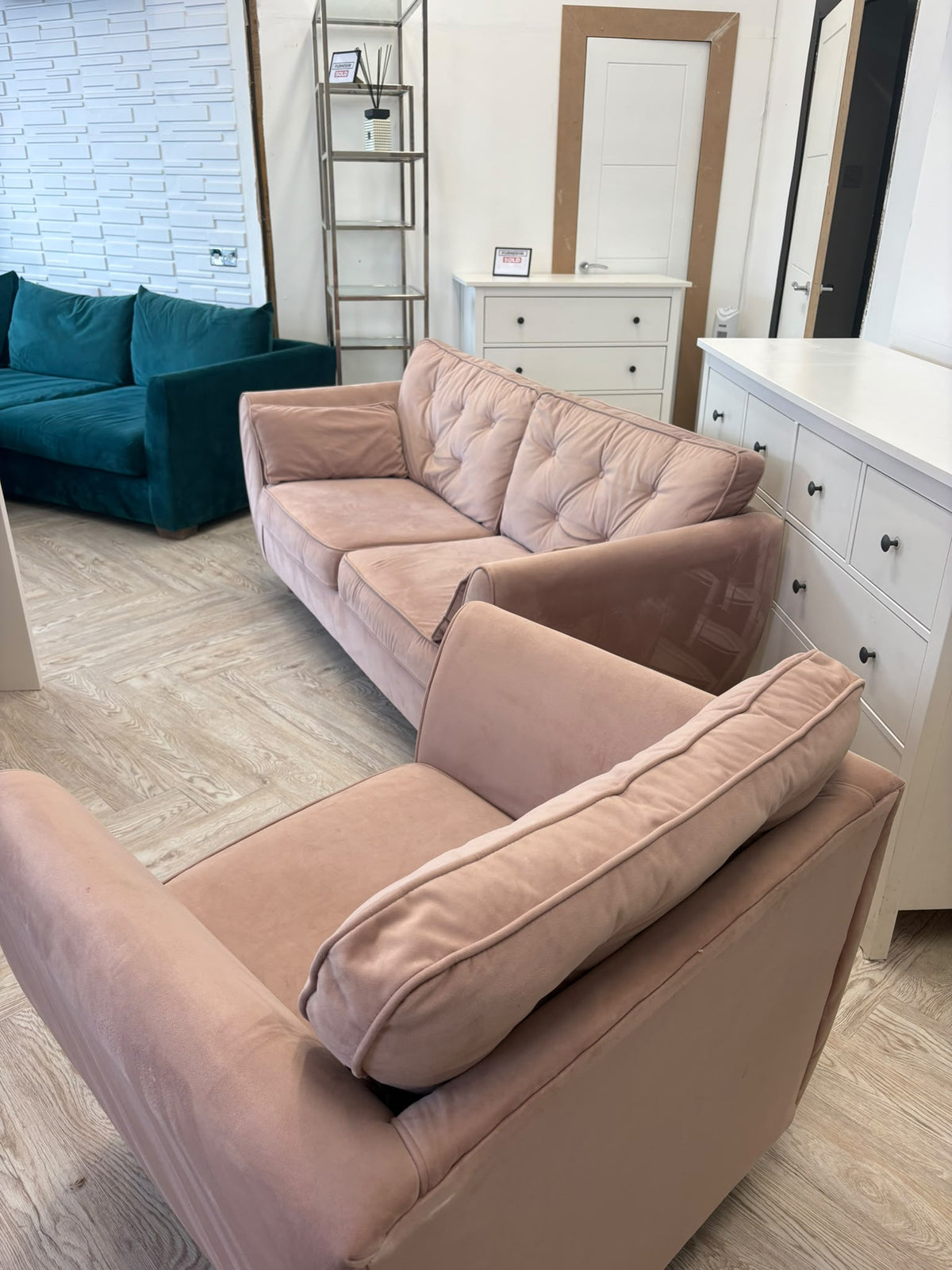ScS Hoxton Plush Blush Pink 2 Seater Sofa & Chair #