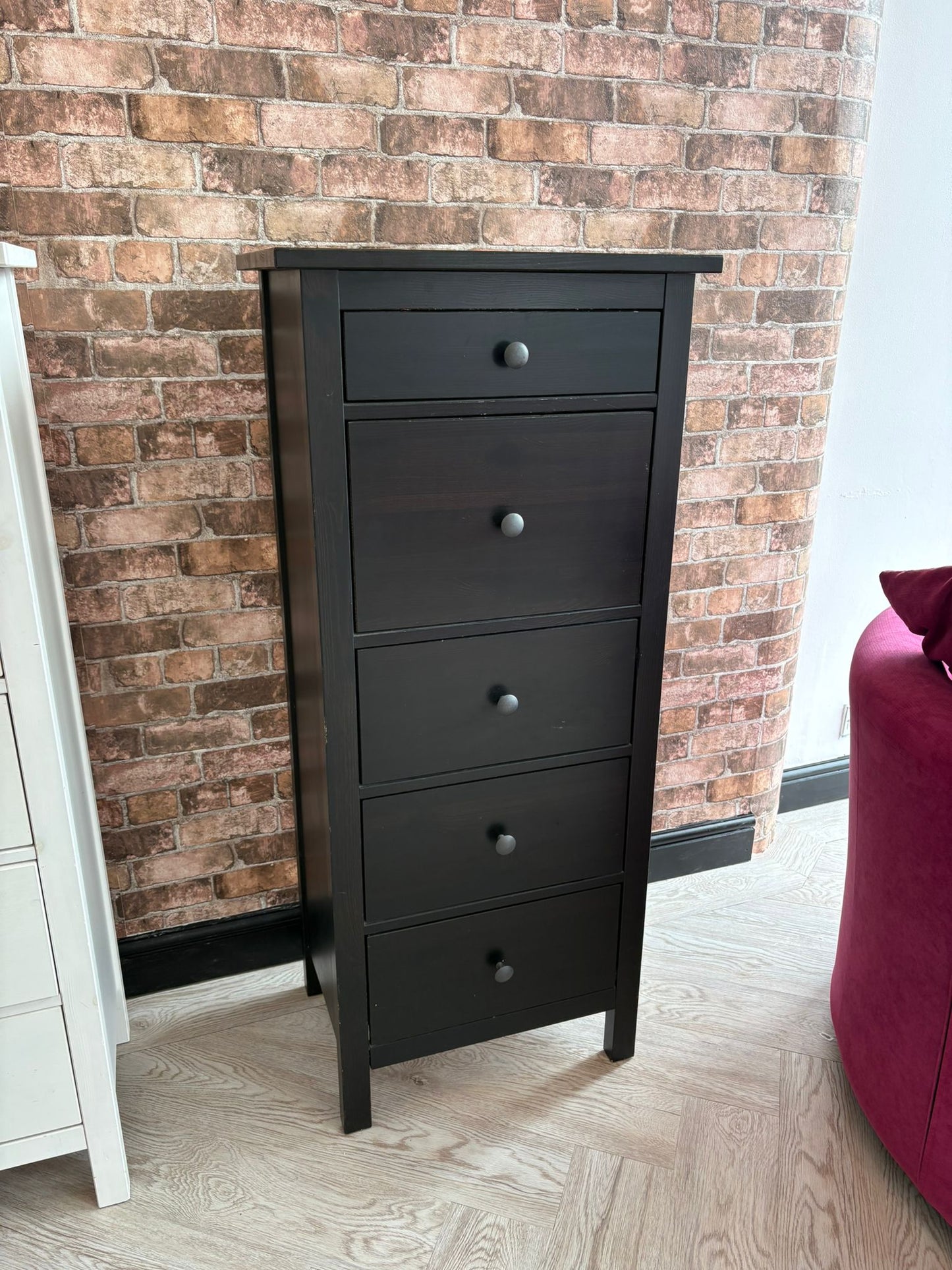 Ikea Hemnes Black Tallboy 5 Drawer Chest #