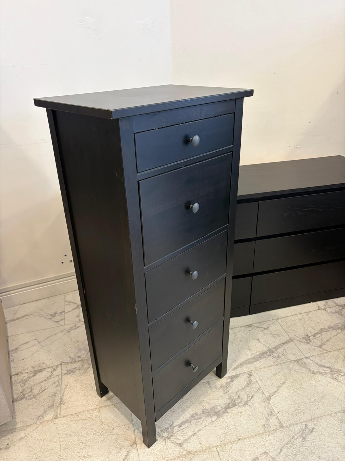 Ikea Hemnes Black/Brown Tallboy 5 Drawer Chest T