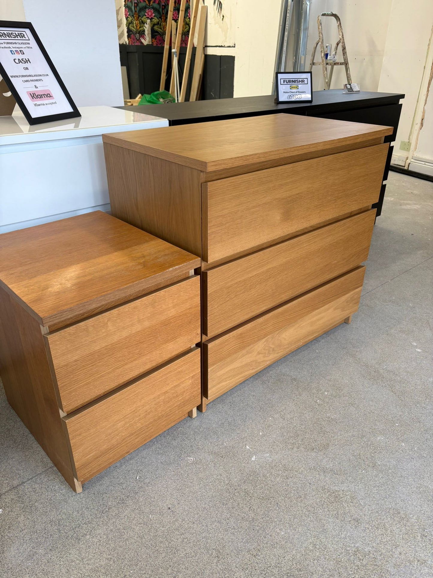 Ikea Malm Oak 2 Drawer Bedside Chest A