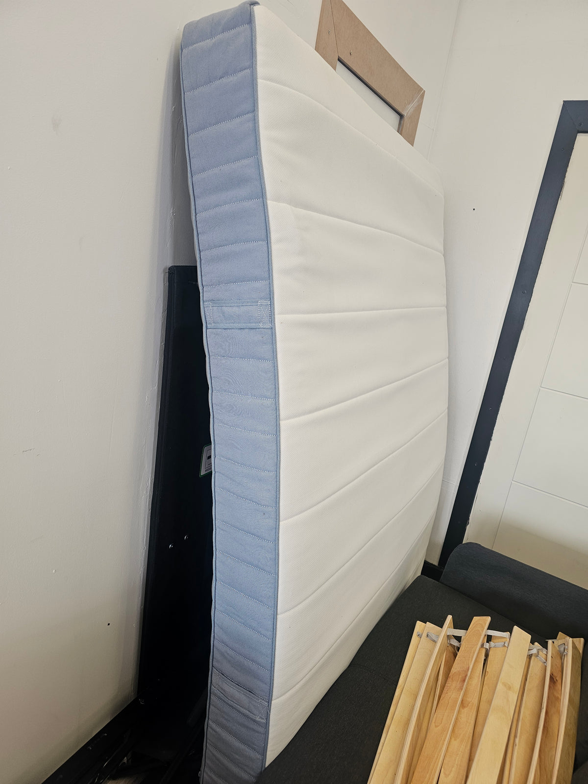 Ikea Standard Double Slattum Grey Bedframe & Vesteroy Pocket Sprung Mattress @#