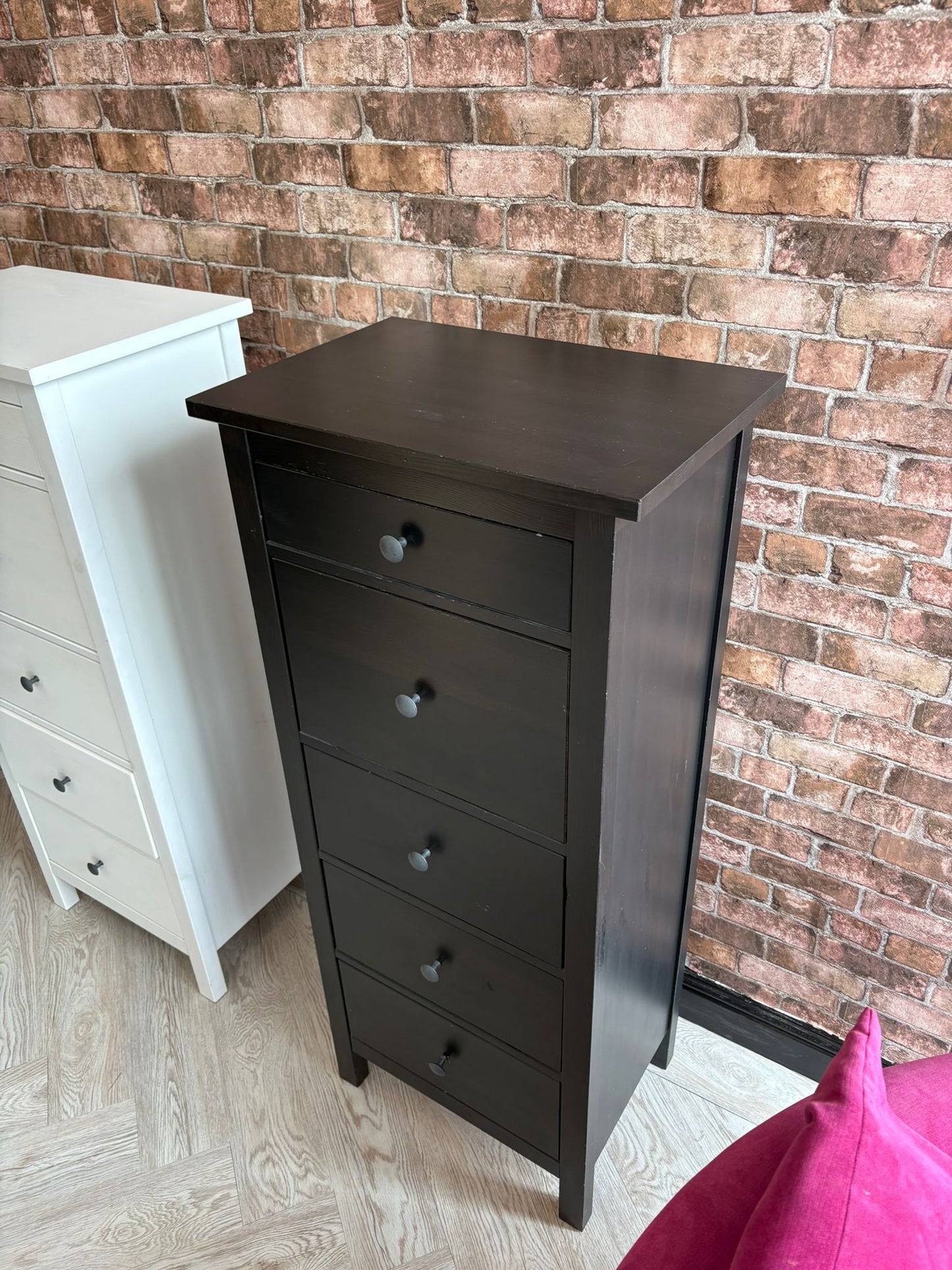 Ikea Hemnes Black Tallboy 5 Drawer Chest #