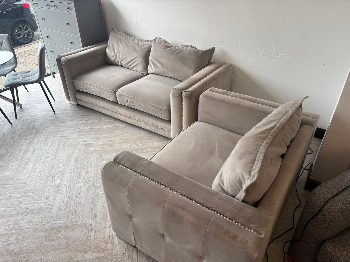 ScS Laurence Llewelyn-Bowen Regency Range Greige Fabric 3 Seater Sofa & Loveseat *RRP £3100 #