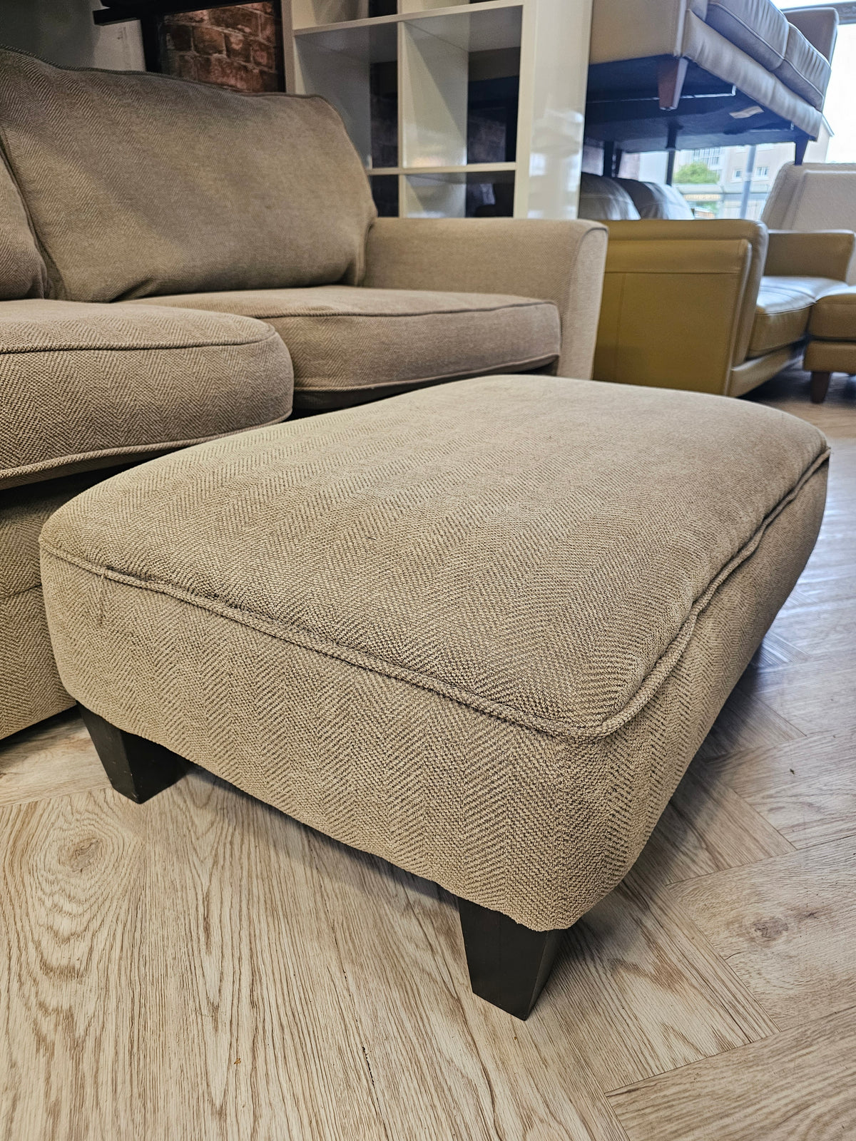 CLEARANCE Sofology Chalfont 3 Seater Sofa, Chair & Footstool in Beige/Taupe @