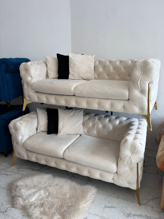 Cream Velour Sofas Chesterfield Style