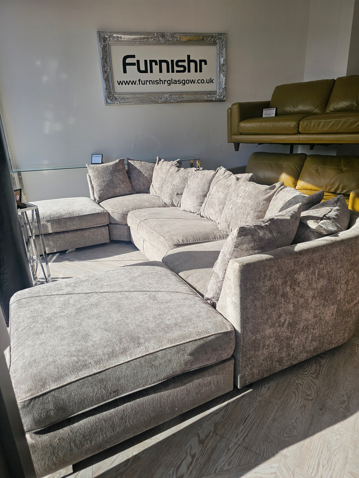 Sofaclub Bishop U-Shape Sofa in Frosty Mink Chenille @