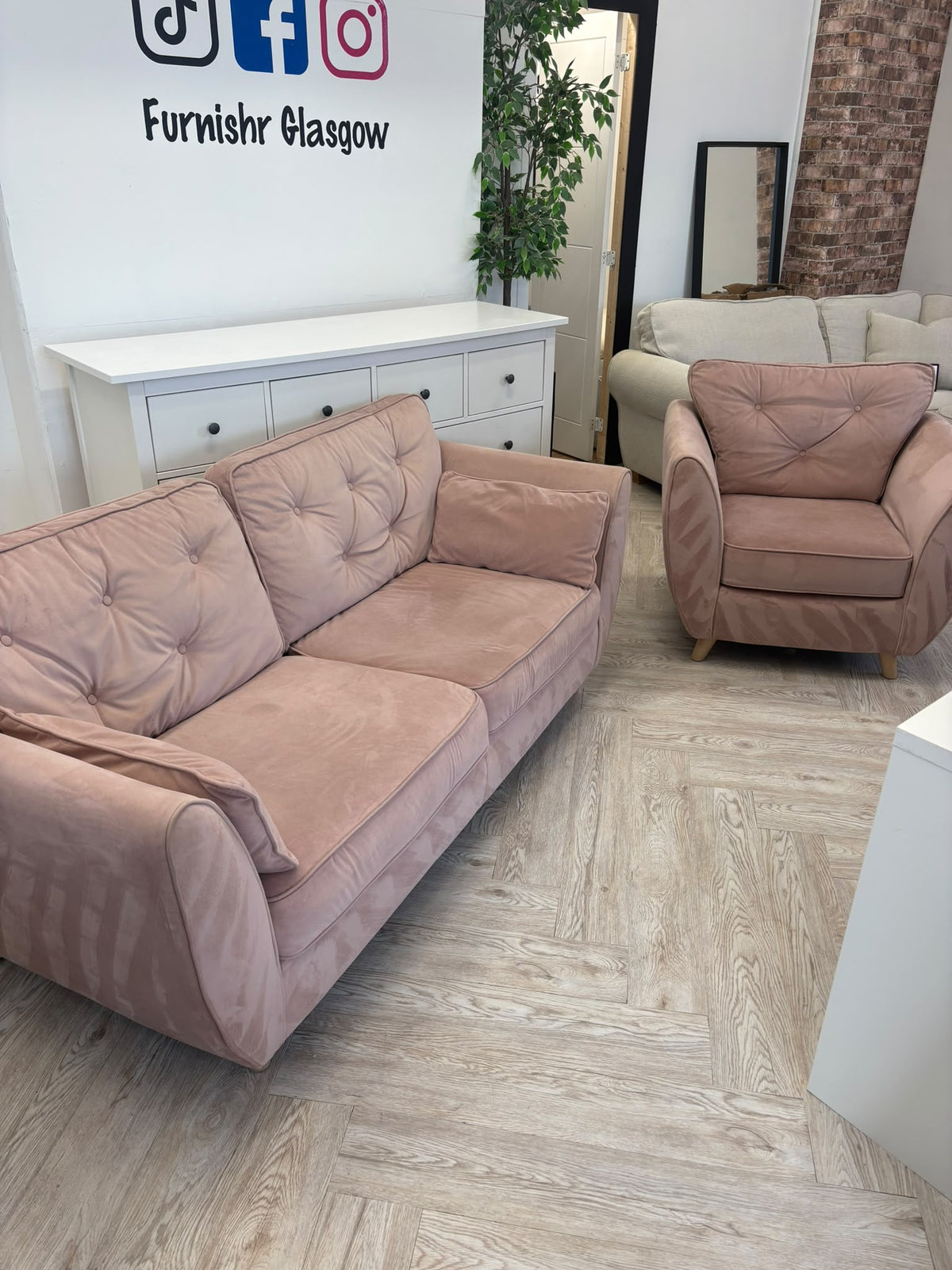 ScS Hoxton Plush Blush Pink 2 Seater Sofa & Chair #