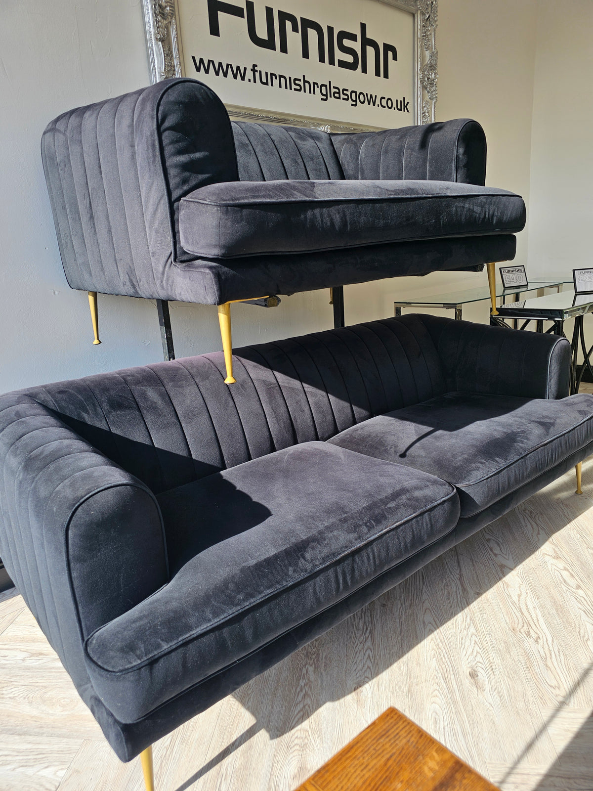 Sofology Enchanted Black Plush Sofa & Loveseat #