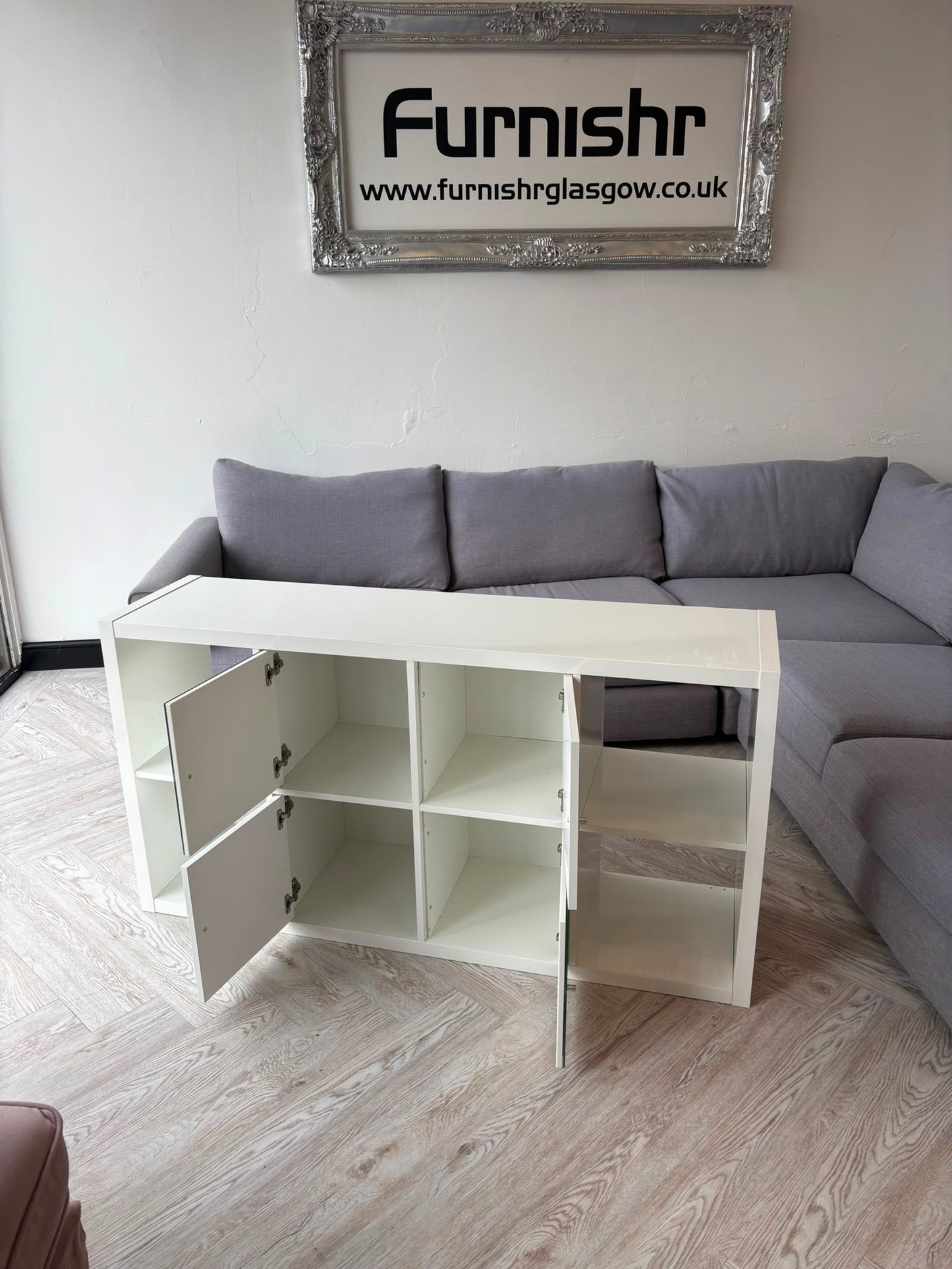 Ikea Kallax White 8 Cube Storage with Mirror Doors @#