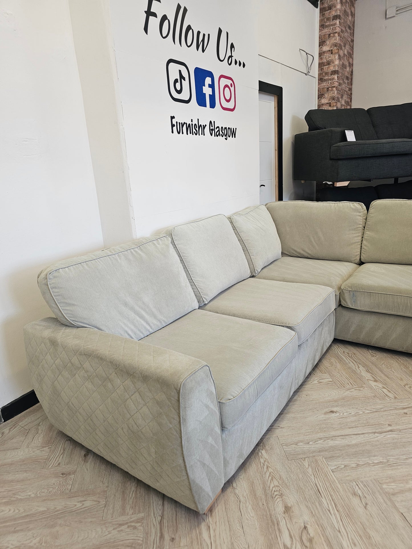 DFS Greige Orka Corner Sofa (minor imperfections hence lower price)@
