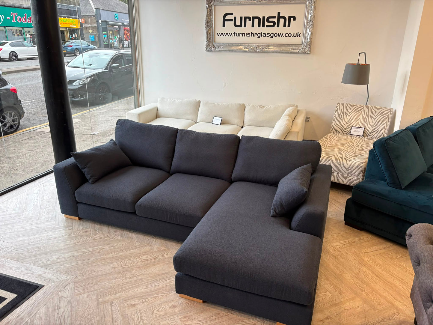 DFS Calix Navy Blue Corner Sofa in Immaculate As New Condition #