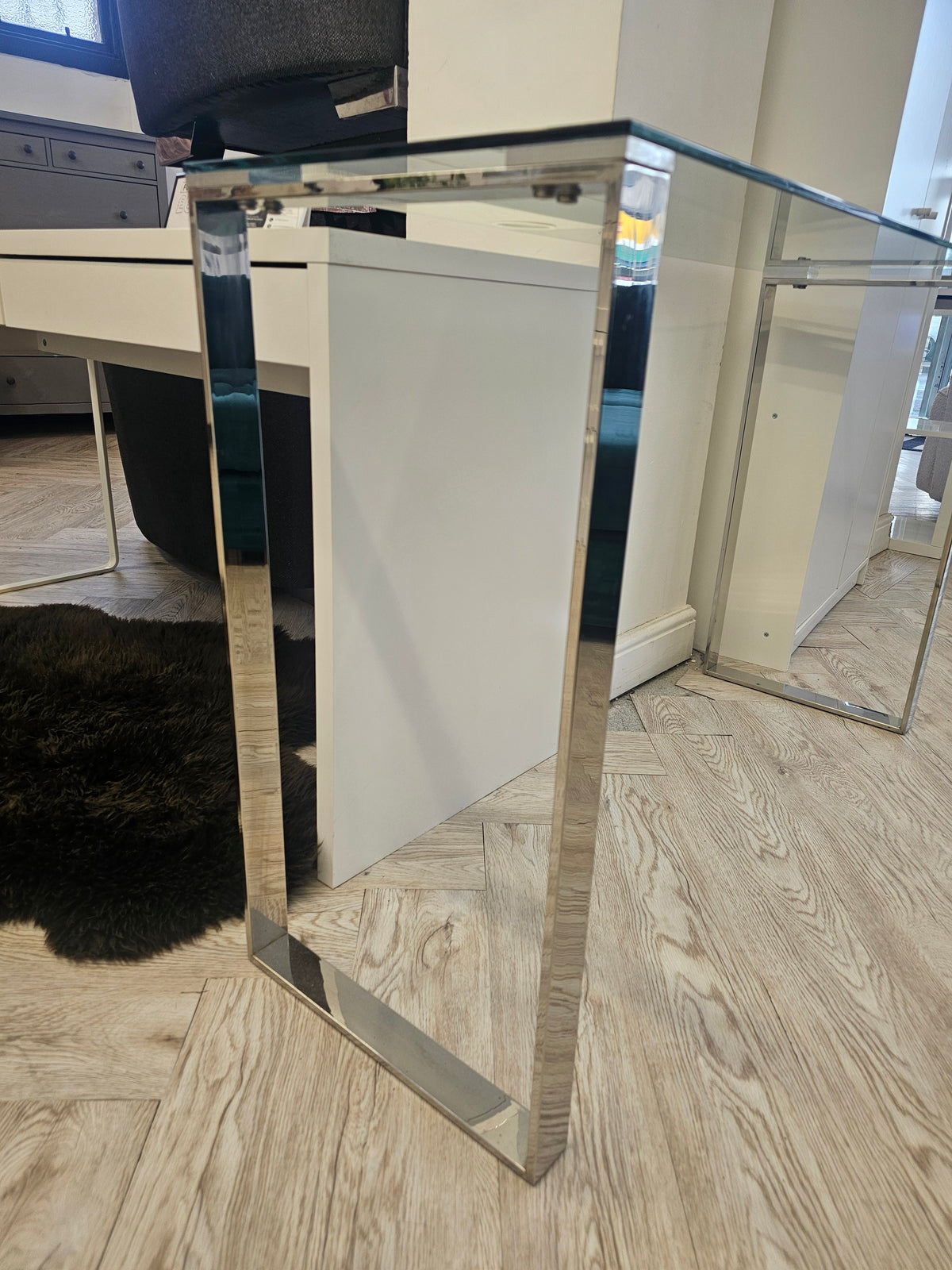 Chrome & Glass Console Table/Desk/Hairdresser Station @#