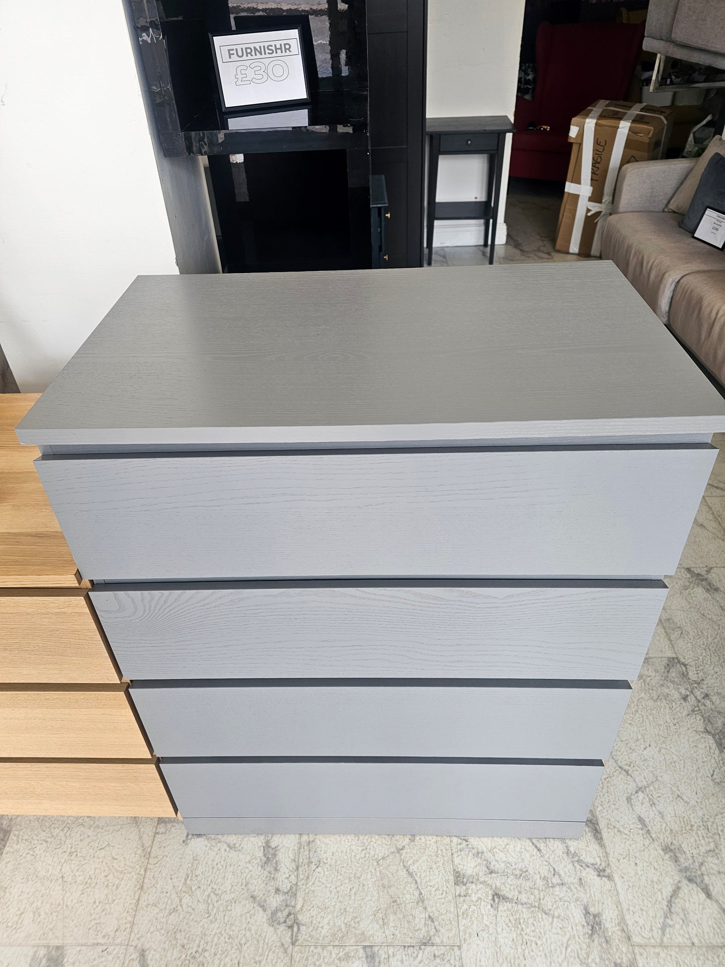 Ikea Malm Grey 4 Drawer Chest T