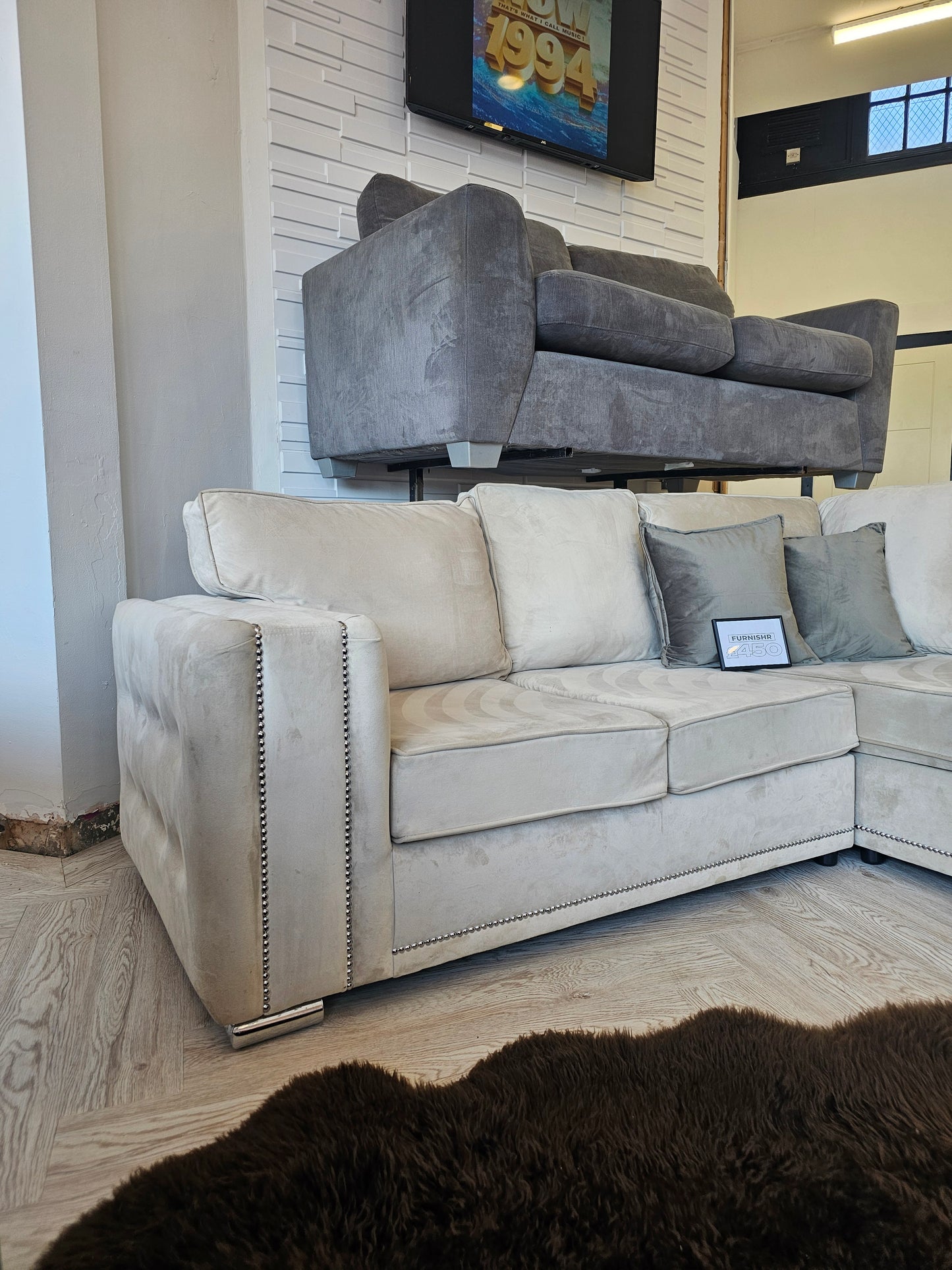 Cream Velvet Corner Sofa (Firm Seats)@