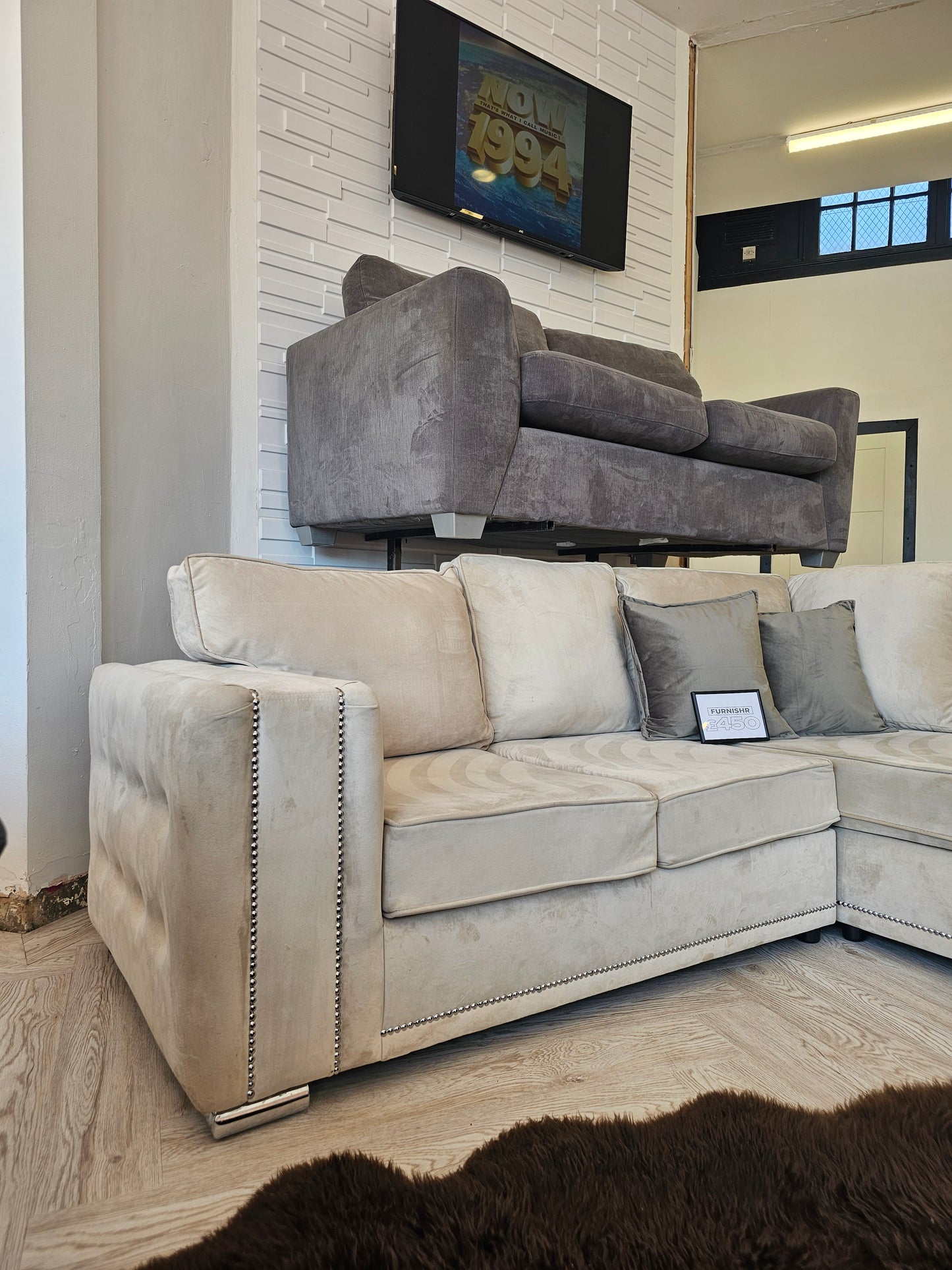 Cream Velvet Corner Sofa (Firm Seats)@