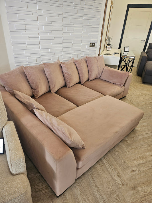 DFS SPINN Swivel Sofa Bed/ Corner Chaise in Blush Plush Pink Fabric @