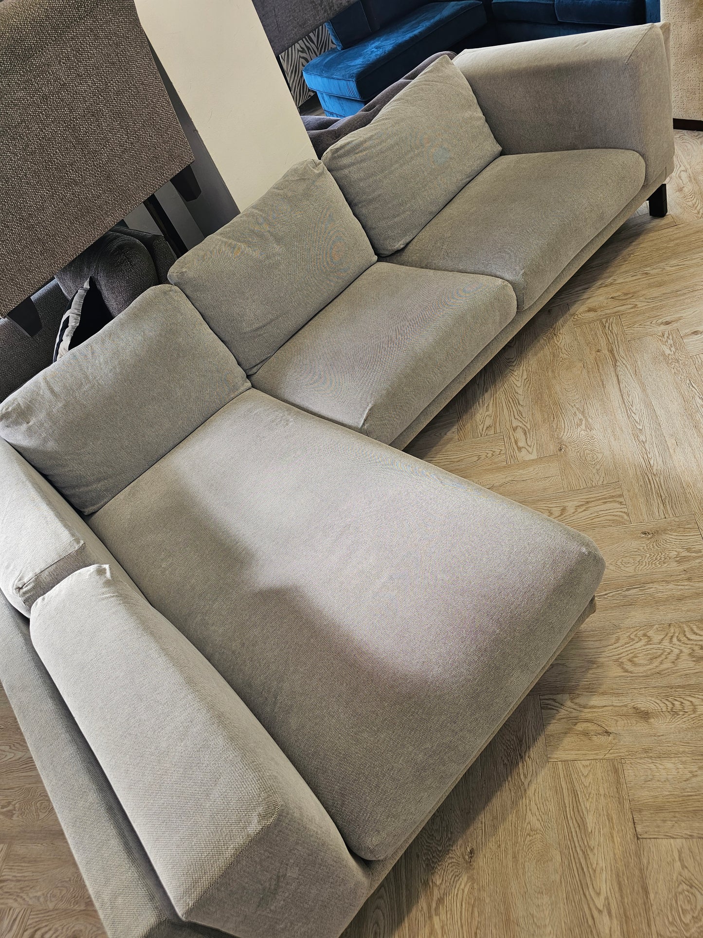 Ikea Nockeby Grey Fabric 3 Seater Chaise Sofa @