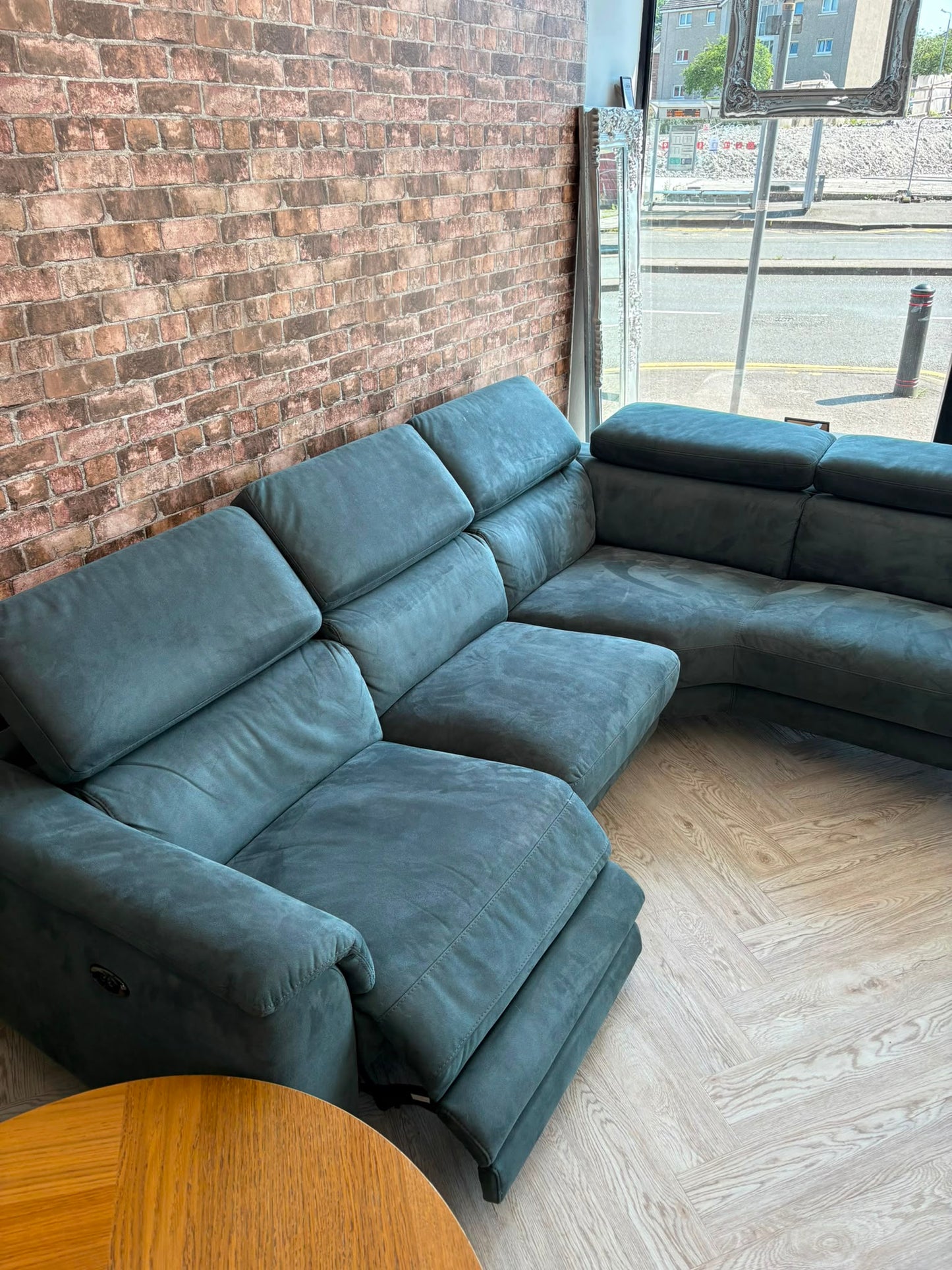 DFS Tahiti Power Recliner Corner Sofa in Teal Faux Suede #