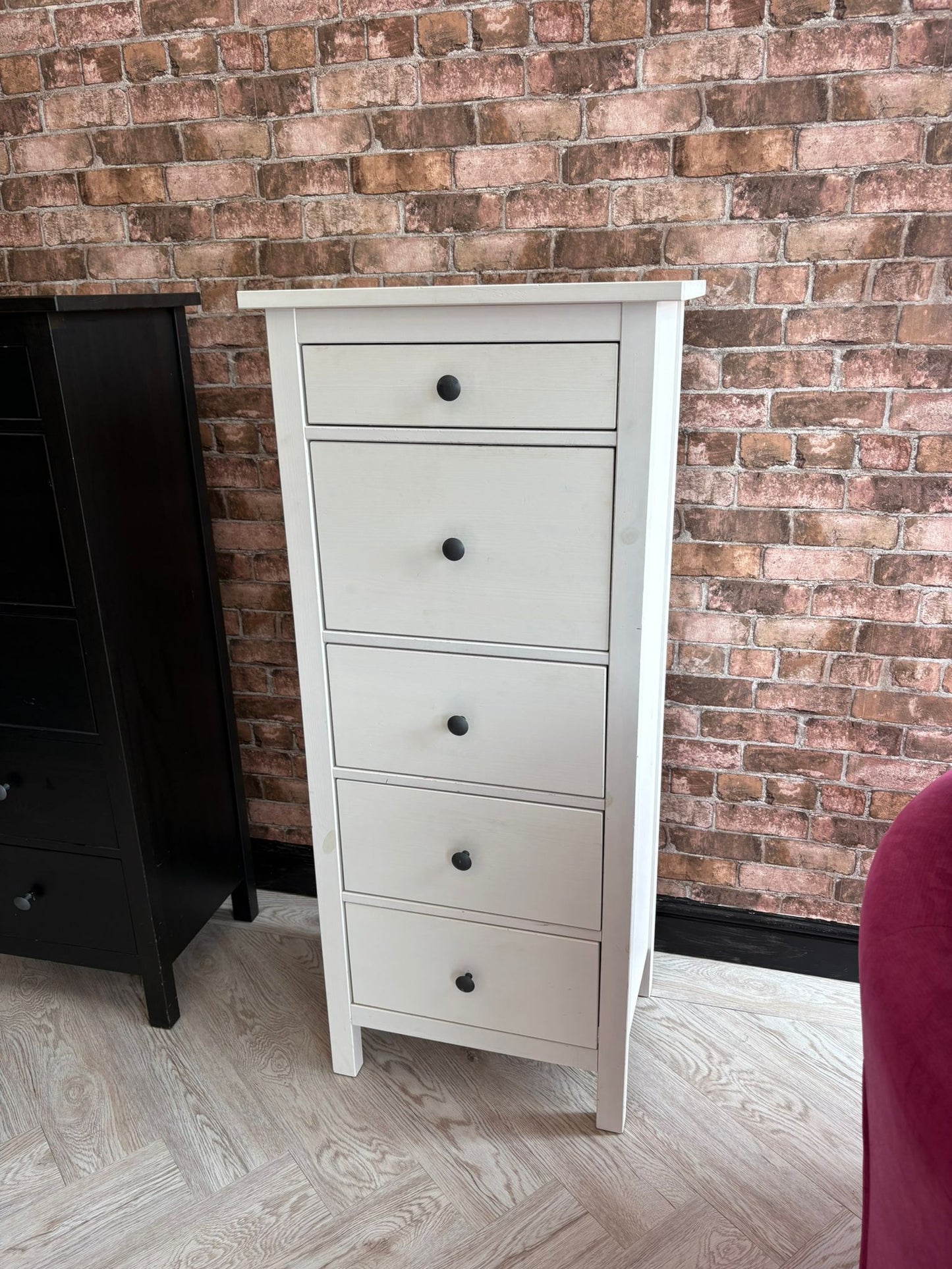 Ikea Hemnes White Stain Tallboy 5 Drawer Chest #