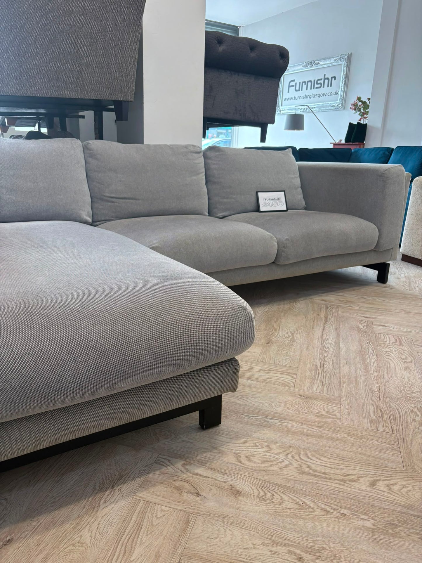 Ikea Nockeby Grey Fabric 3 Seater Chaise Sofa @