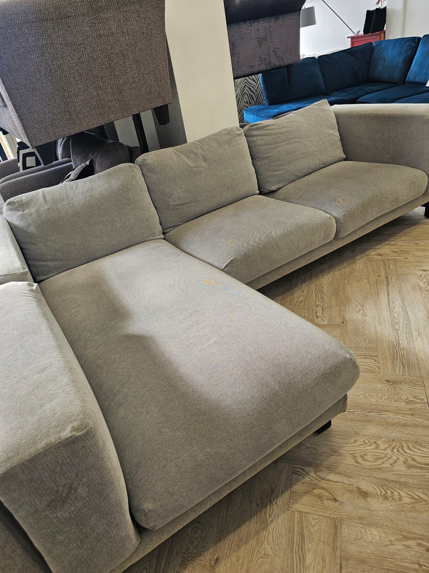 Ikea Nockeby Grey Fabric 3 Seater Chaise Sofa @