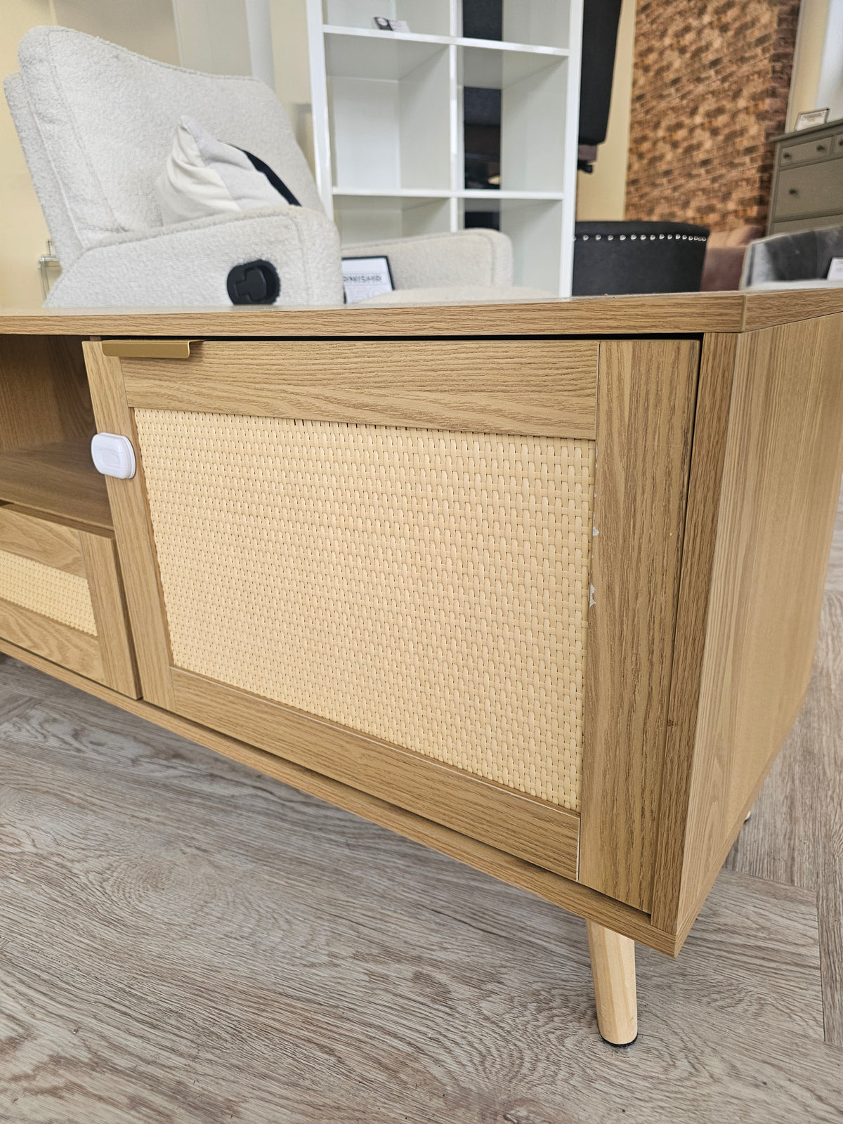 Extra Large Modern Rattan & Oak TV Cabinet 200cm @#