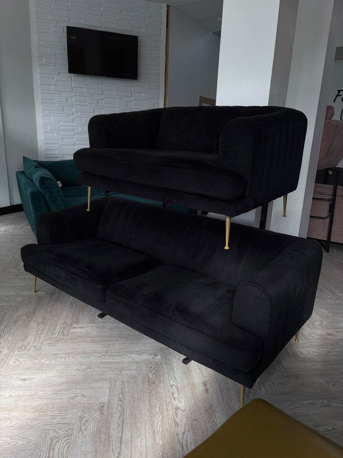 Sofology Enchanted Black Plush Sofa & Loveseat #