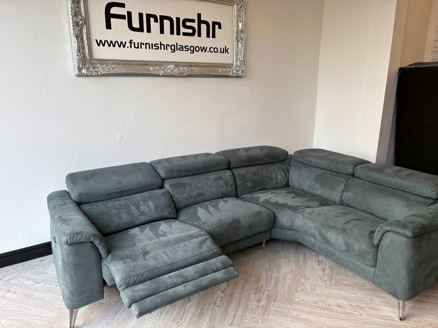 DFS Tahiti Teal Power Recliner Corner Sofa in Arizona Fabric (faux brushed suede-effect) As New Condition/ Ex Display #
