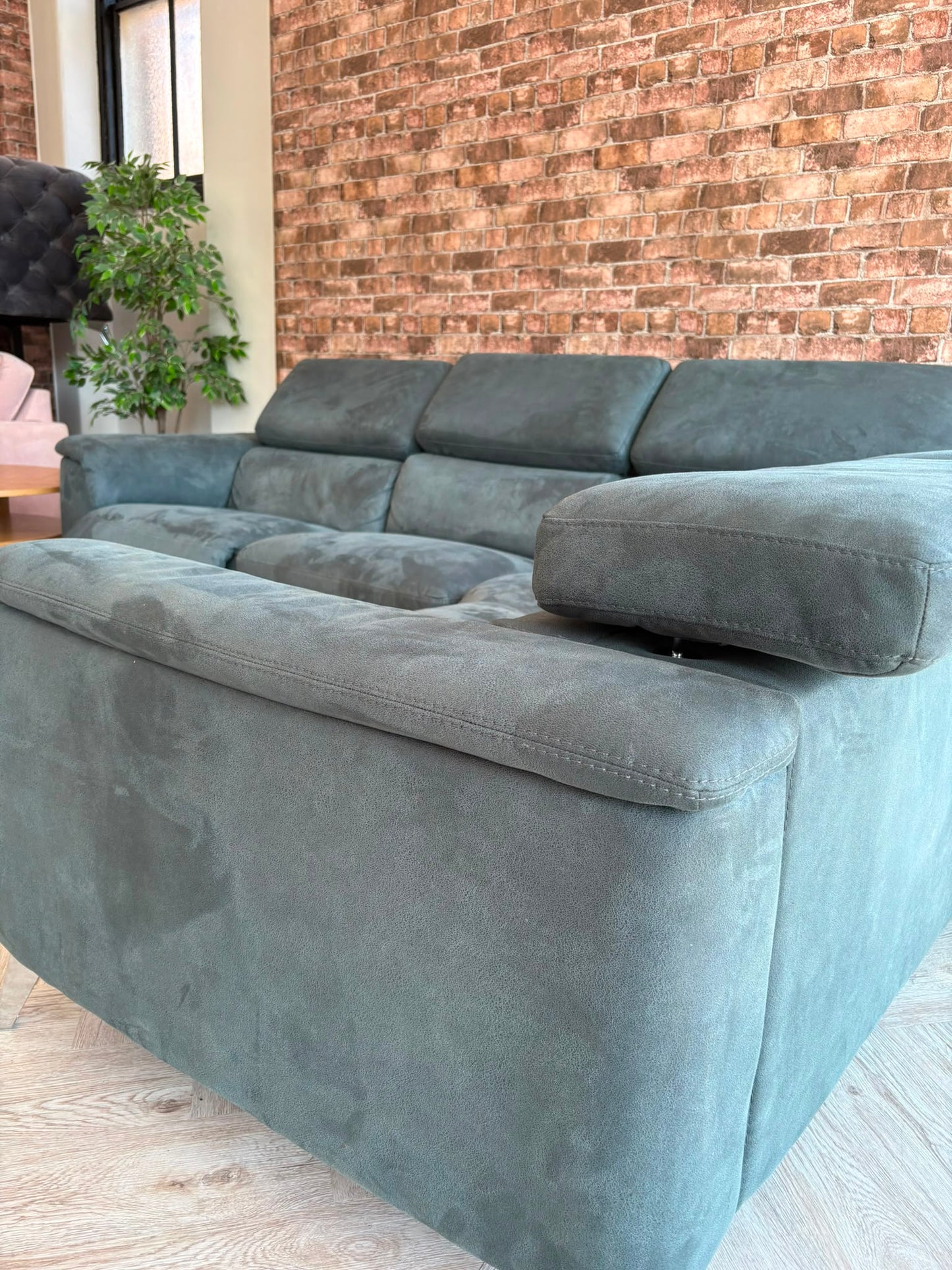 DFS Tahiti Power Recliner Corner Sofa in Teal Faux Suede #