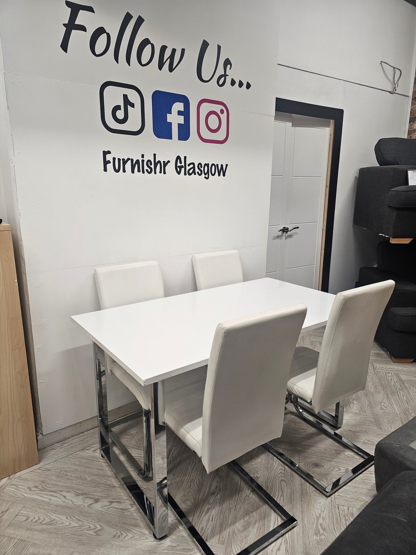 Dining Table & 4 Faux Leather Chairs (table has been wrapped)@