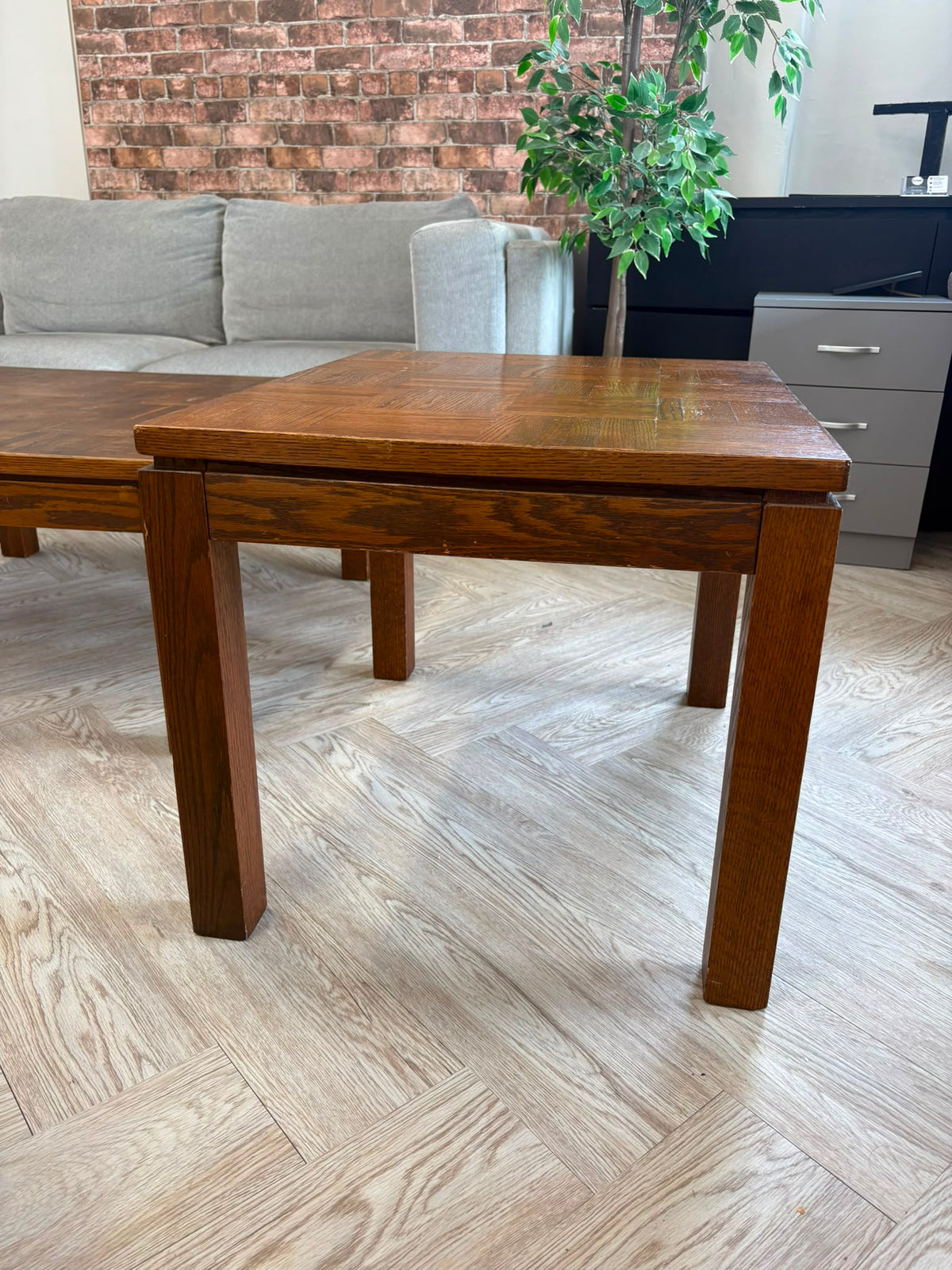 Large Dark Wood Parquet Side Table @