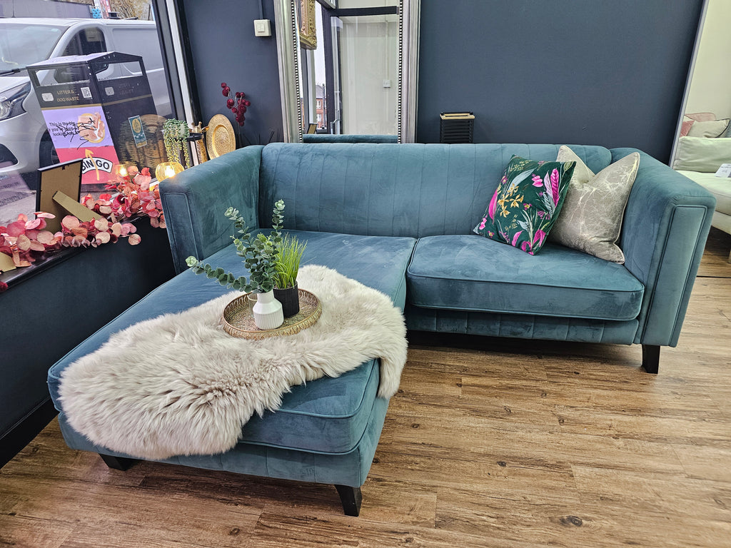 Sofology Green Velvet Corner Sofa - Left & Right Hand Chaise