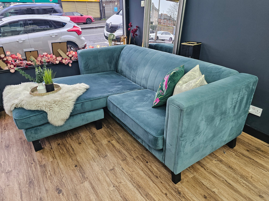 Sofology Green Velvet Corner Sofa - Left & Right Hand Chaise
