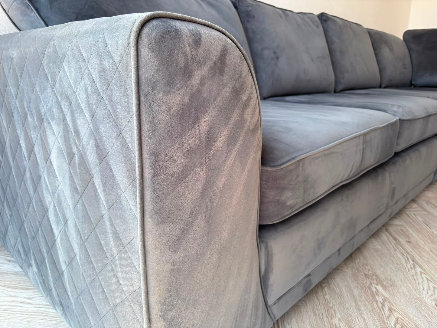 DFS Orka Large Corner Sofa, with removable extra section, in Denim Blue Sensual Velvet #