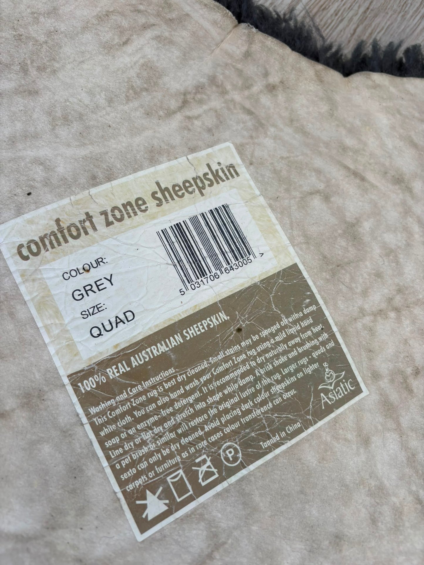 Large Grey 100% Sheepskin Rug 160cm