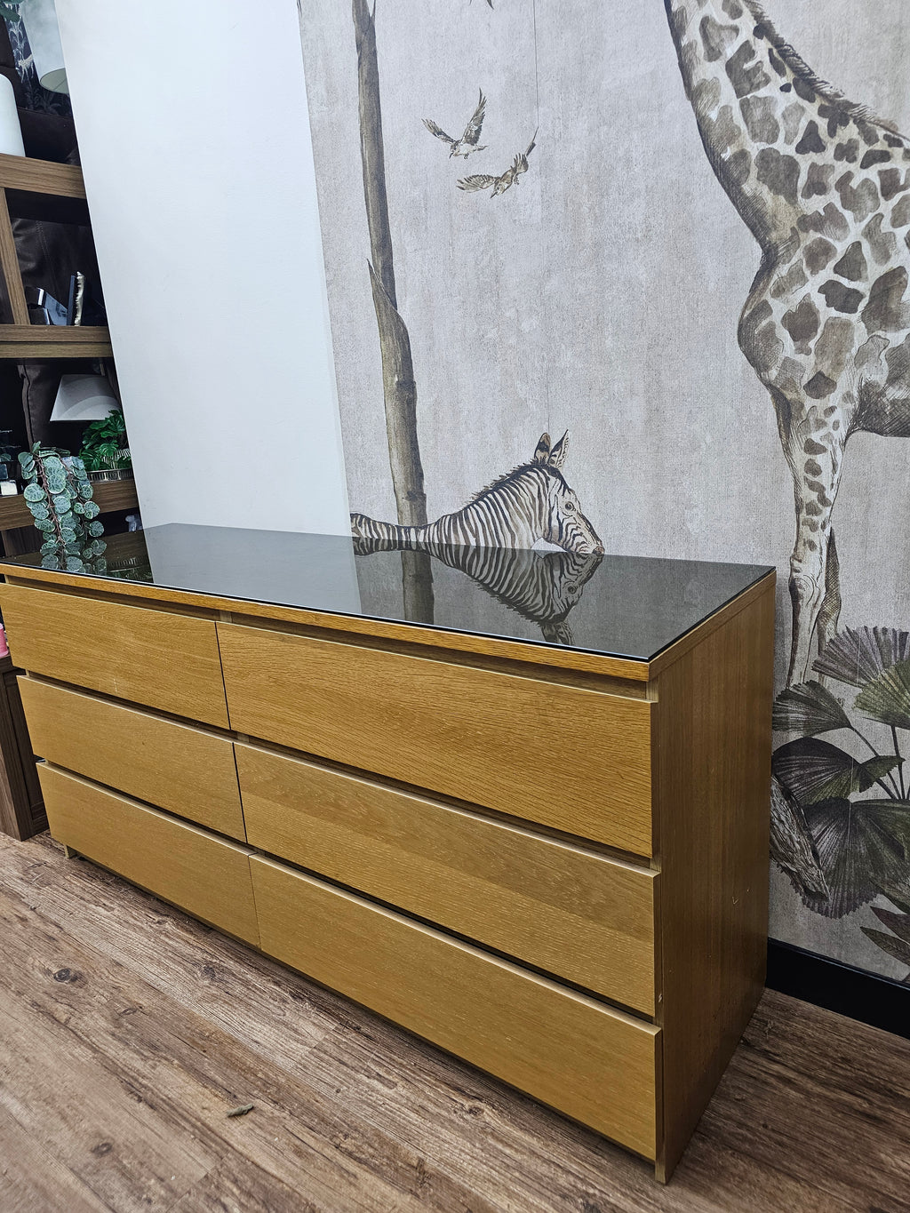 Ikea Malm double wide 6 Drawer Chest with smoked glass