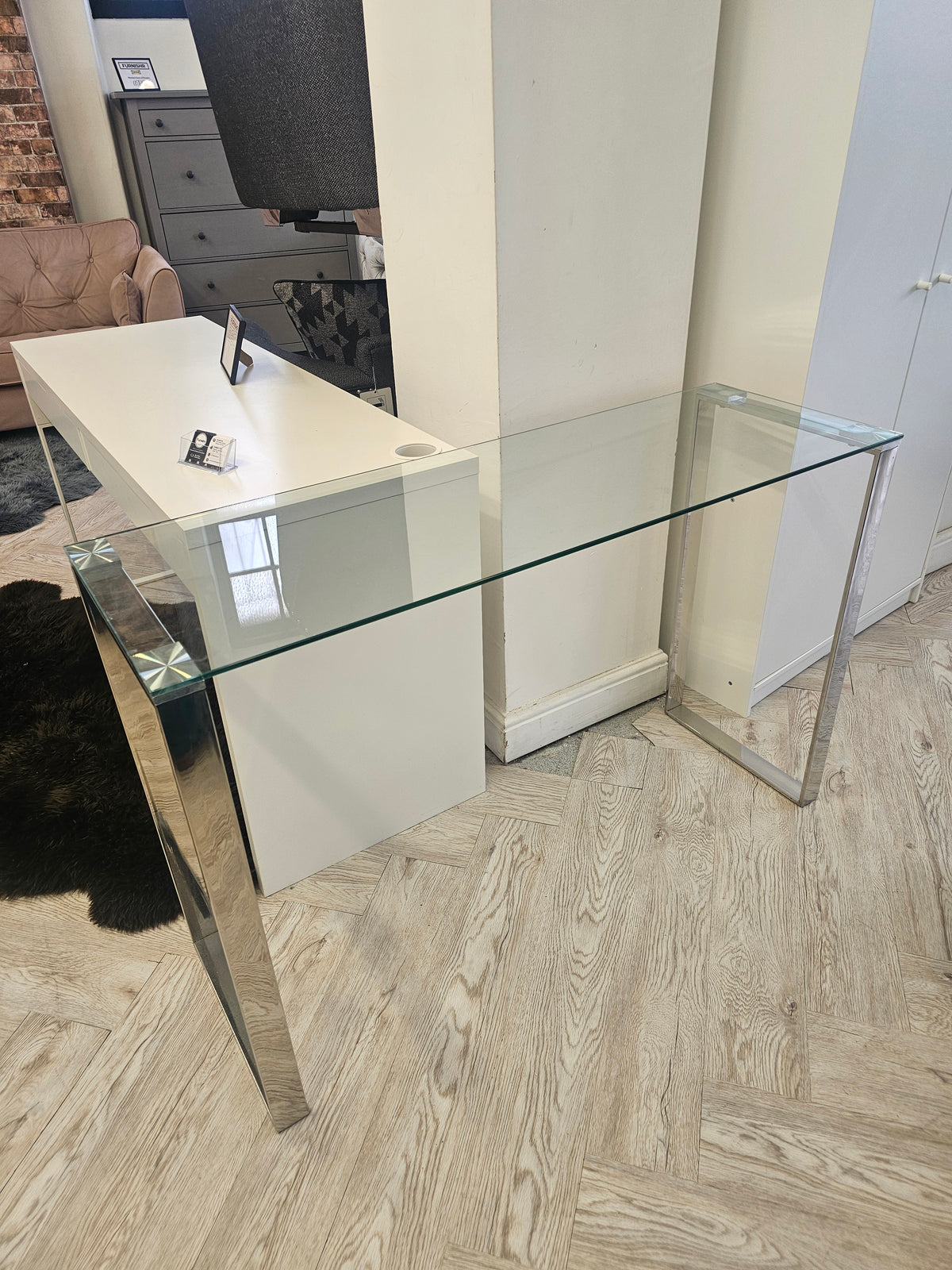 Chrome & Glass Console Table/Desk/Hairdresser Station @#