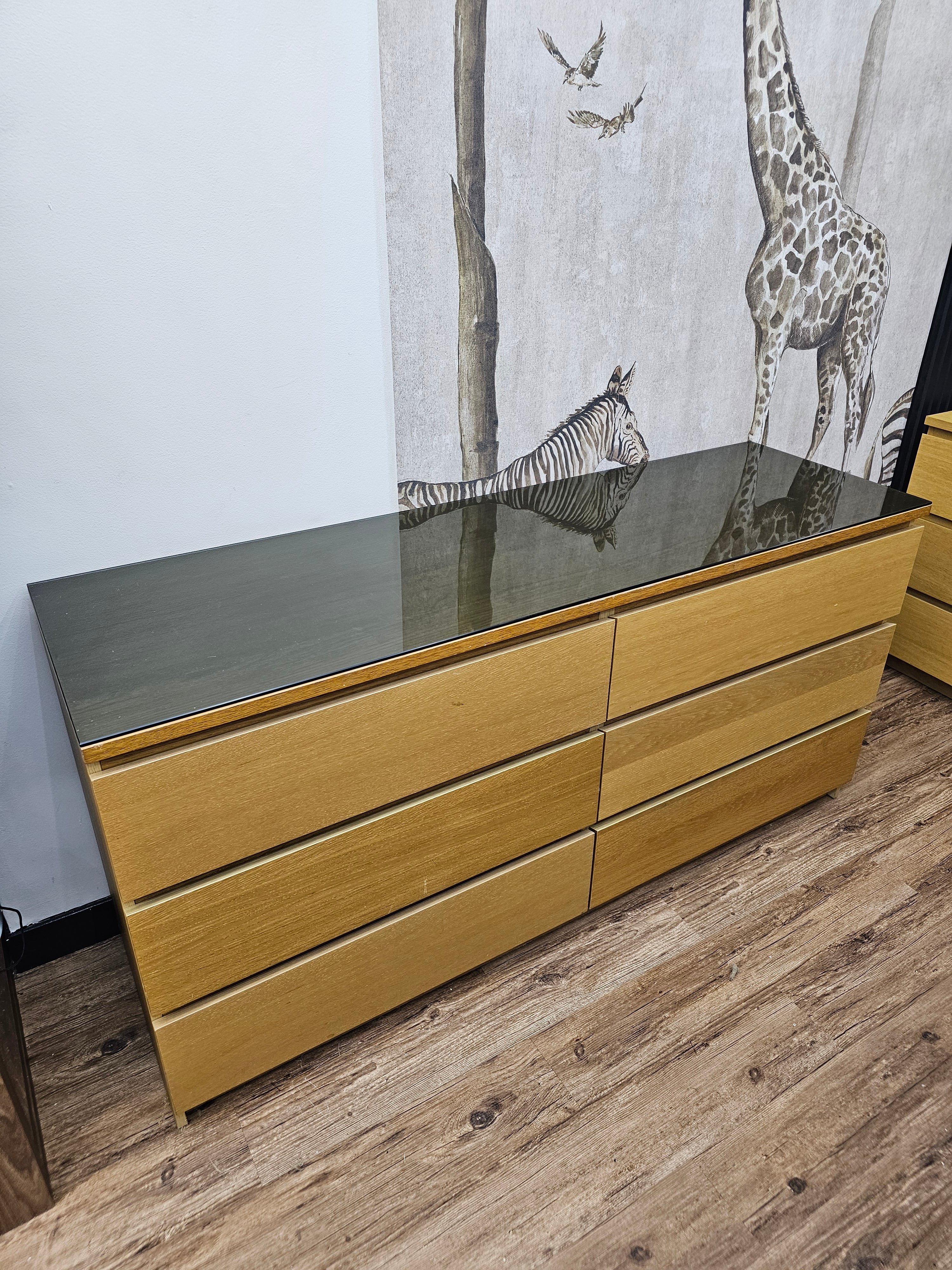 Ikea Malm double wide 6 Drawer Chest with smoked glass