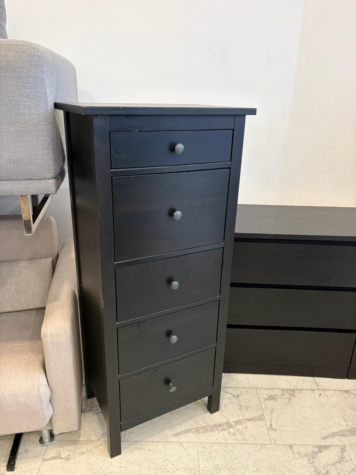 Ikea Hemnes Black/Brown Tallboy 5 Drawer Chest T