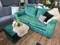 Emerald Green Velvet 2 Seater Sofa & Pouffe