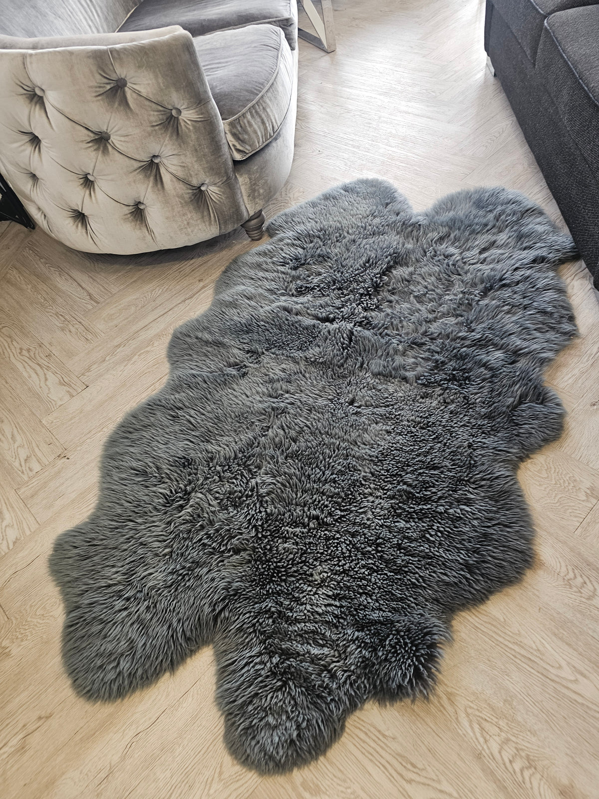 Large Grey 100% Sheepskin Rug @#