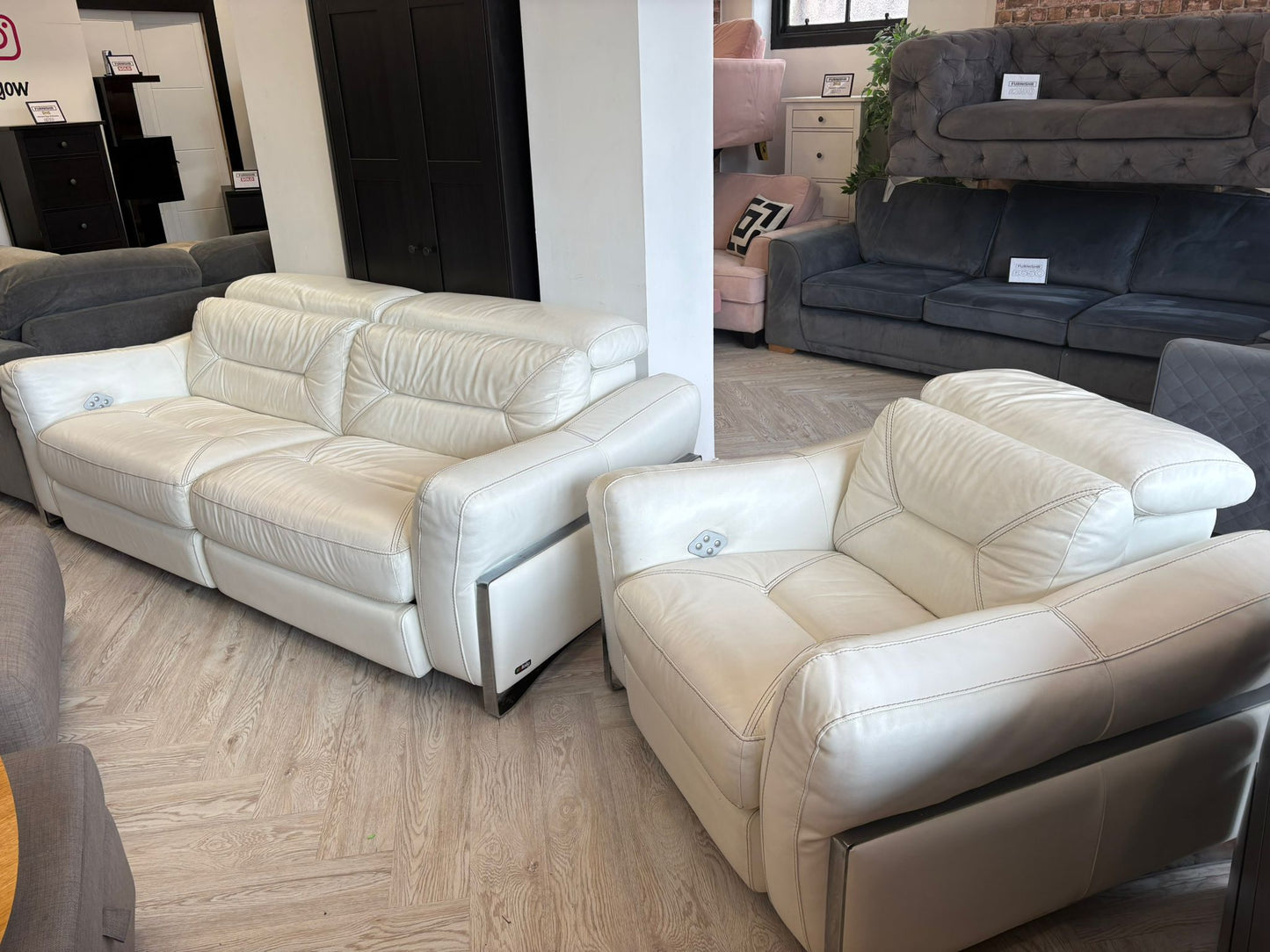 SCS SiSi Italia White Leather Power Recliner 3 Seater Sofa & Chair @#