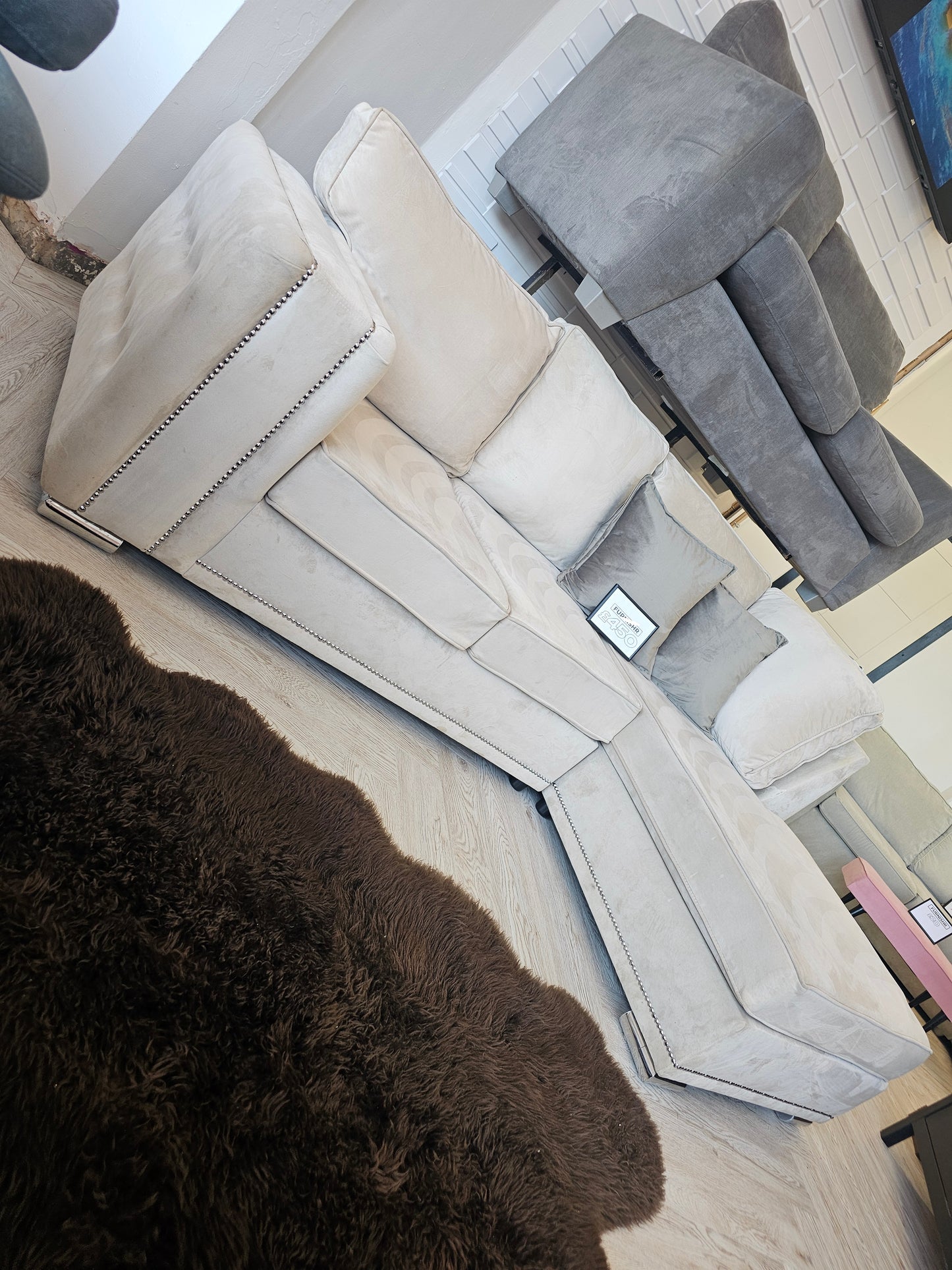Cream Velvet Corner Sofa (Firm Seats)@