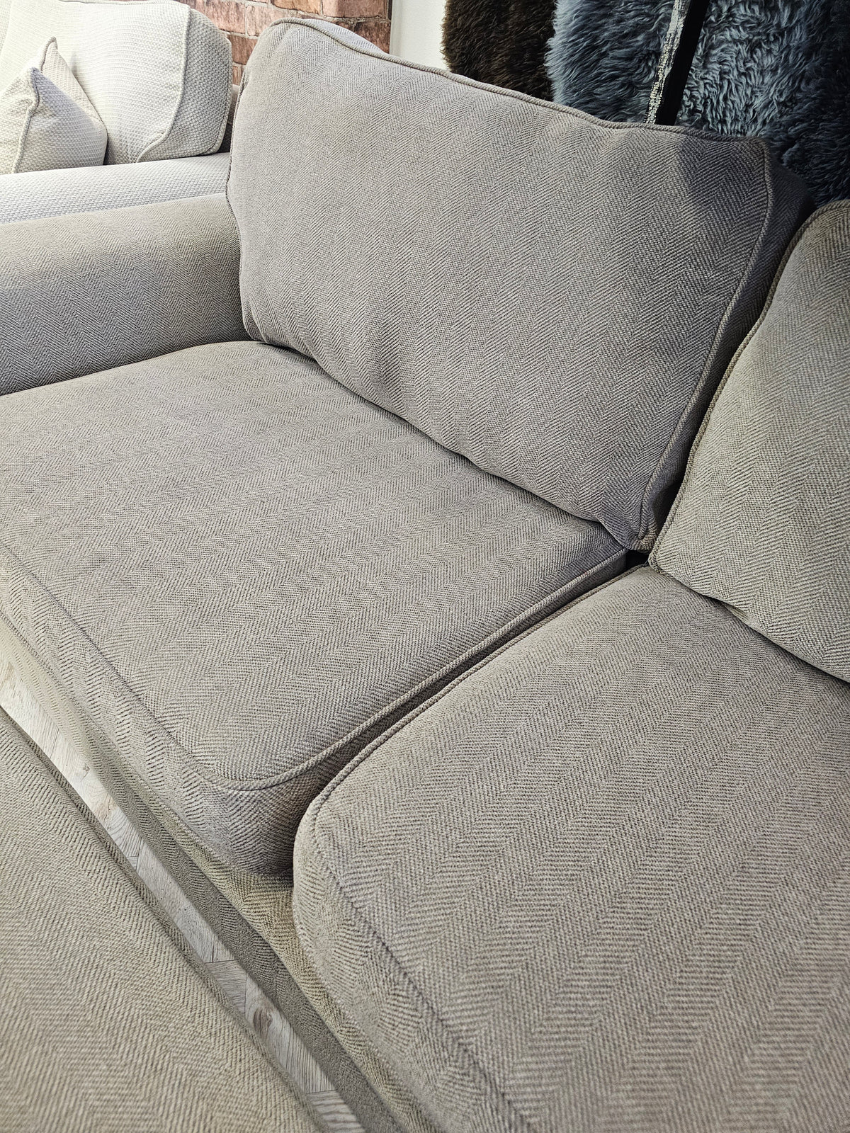 CLEARANCE Sofology Chalfont 3 Seater Sofa, Chair & Footstool in Beige/Taupe @